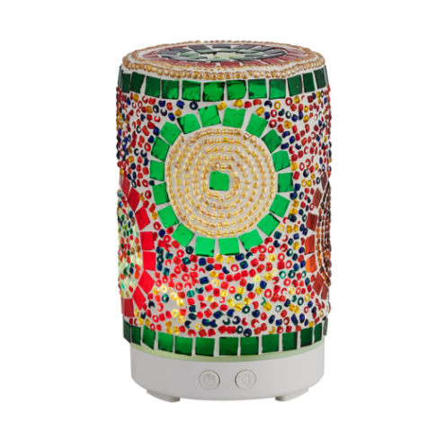 馬賽克玻璃圓圈香薰機融蠟器7彩LED小夜燈新款調色香薰燈無煙無火香薰